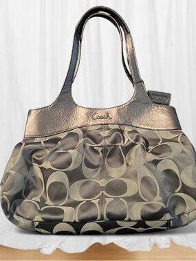 Vintage Coach Silver Lexi Signature Jacquard Canvas Satchel Bag